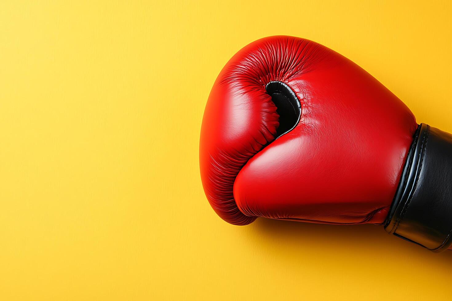 Red Boxing Glove on Yellow Background Sport, Competition, and Strength. photo