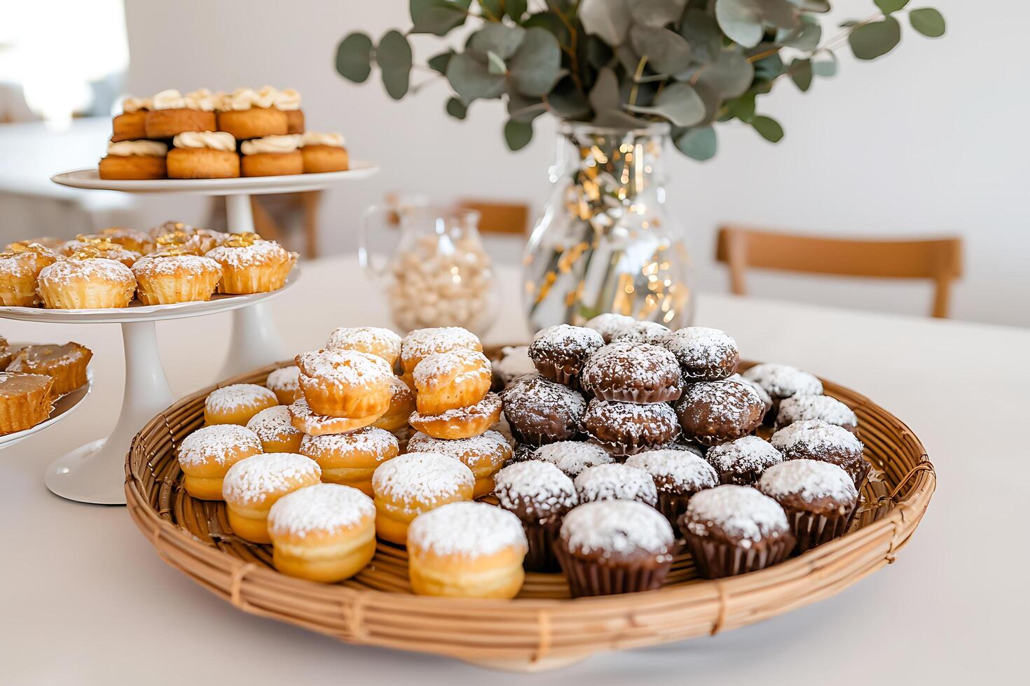 Delicious Assortment of Pastries and Cakes on Display. A tempting spread of sweet treats, perfect for a party or special occasion. photo