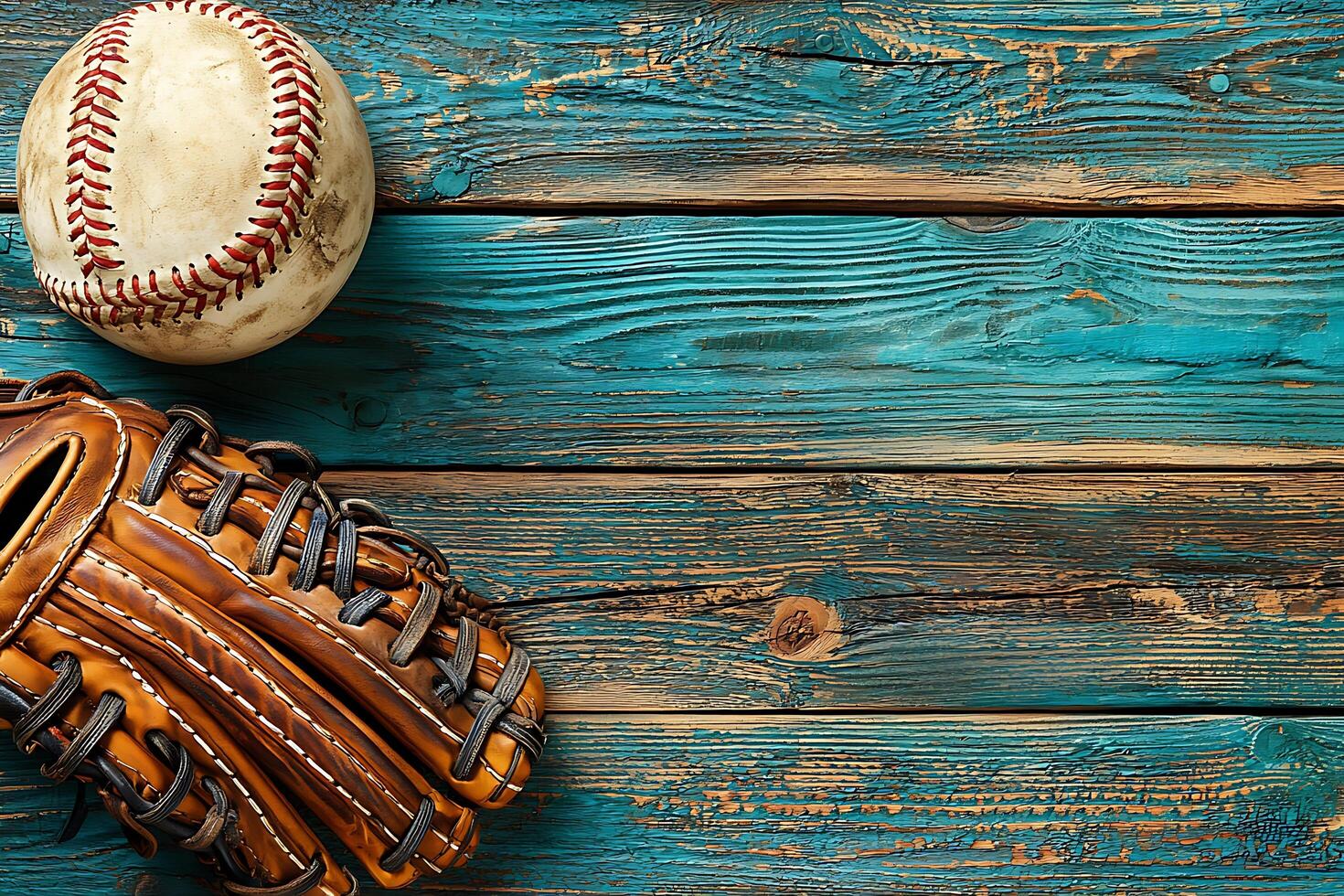 Vintage Baseball Glove and Ball on Rustic Wooden Background. A nostalgic image perfect for sports memorabilia, baseball-themed designs, or crafting projects. photo