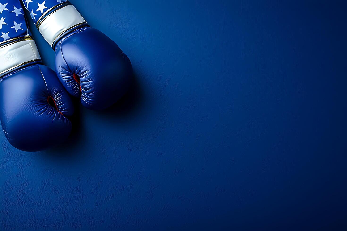 Patriotism and Competition American Flag Boxing Gloves on a Blue Background. photo
