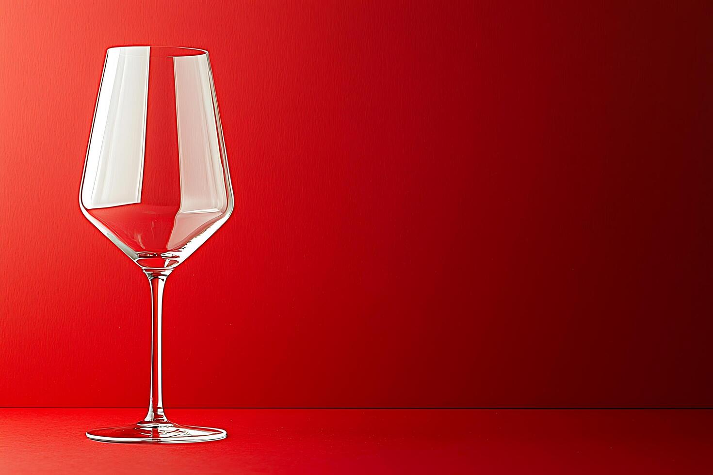 Empty Wine Glass on Red Background Minimalist Photography for Drinks or Lifestyle Projects. photo