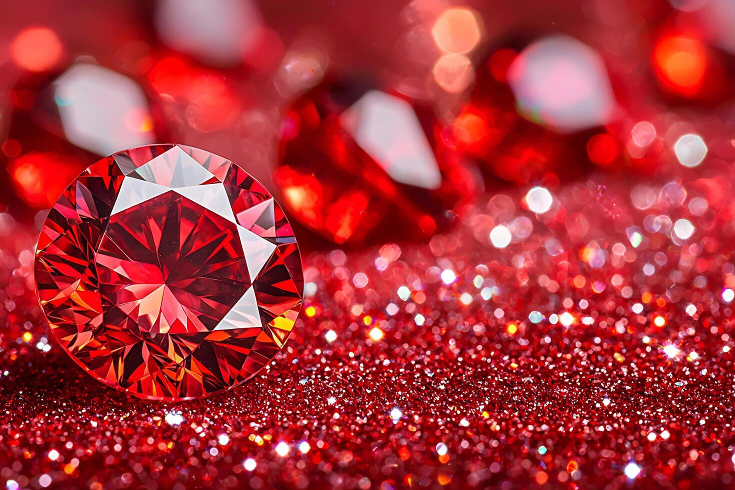 Sparkling Red Gemstone on Glittering Background Luxury and Elegance. photo