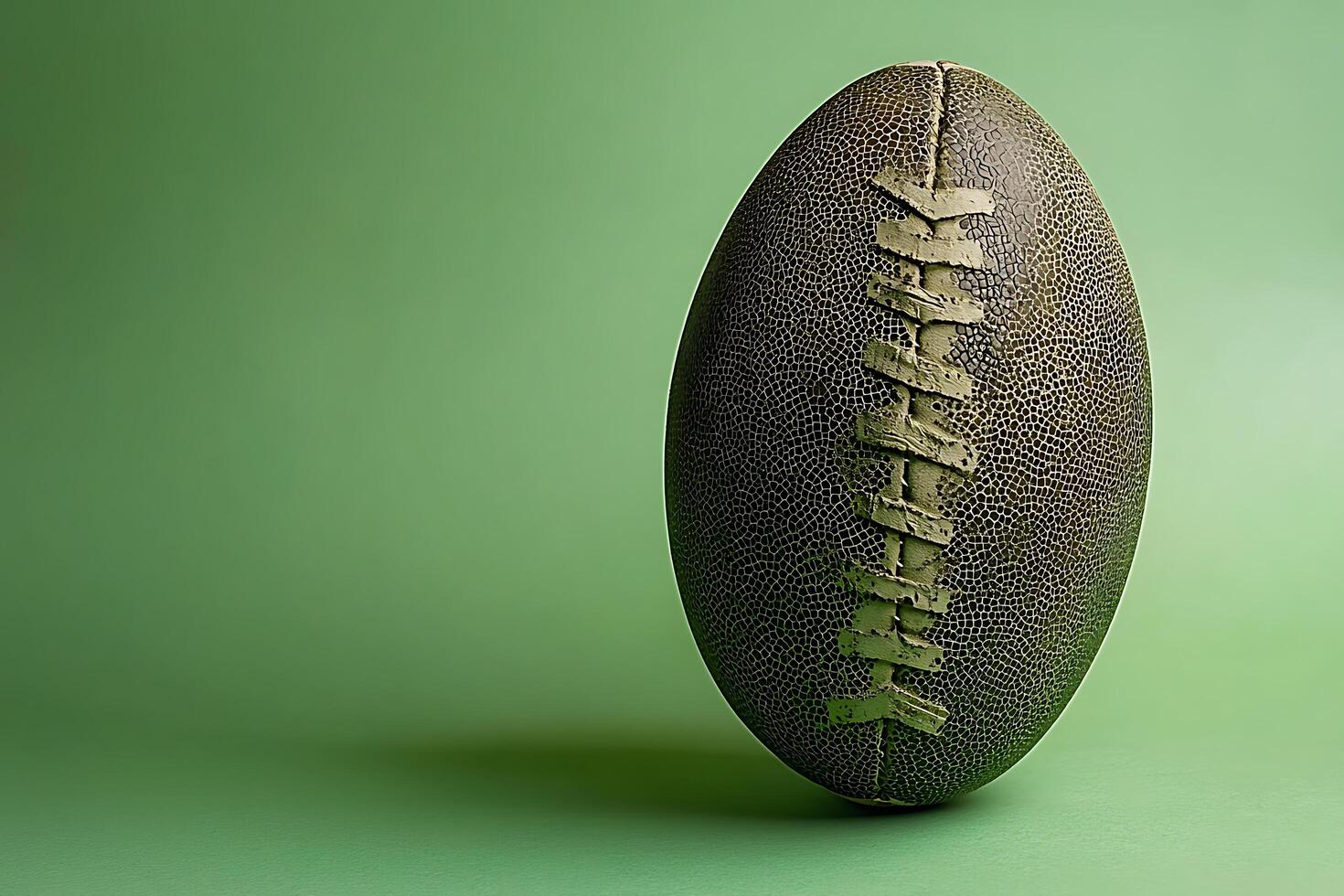 Worn American Football on Green Background A Striking Image for Sports and Game Design. photo