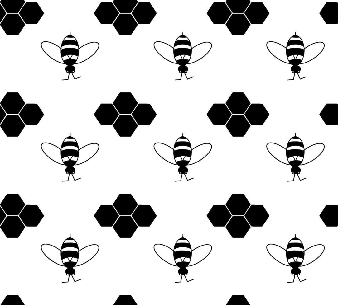 World bee day design. bee and honeycomb seamless pattern. graphic line illustration. design for fashion graphics, textile prints, fabrics, wallpapers. vector