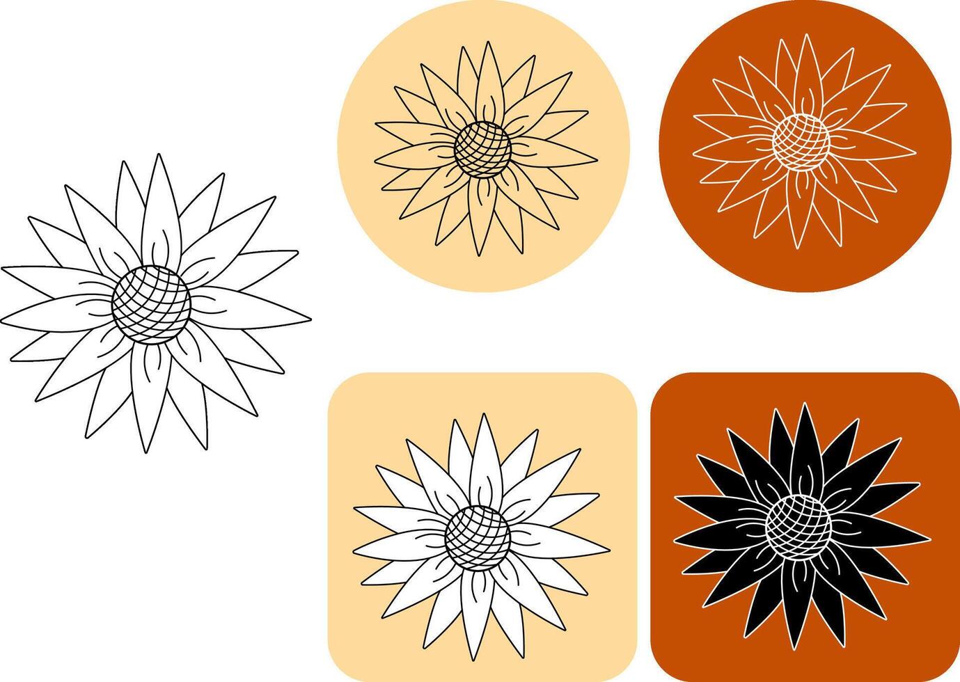 sunflower silhouette logotype. graphic line illustration. Banner, poster, wrapping paper, sticker, print, modern textile design. For logo, web, package, sticker. vector