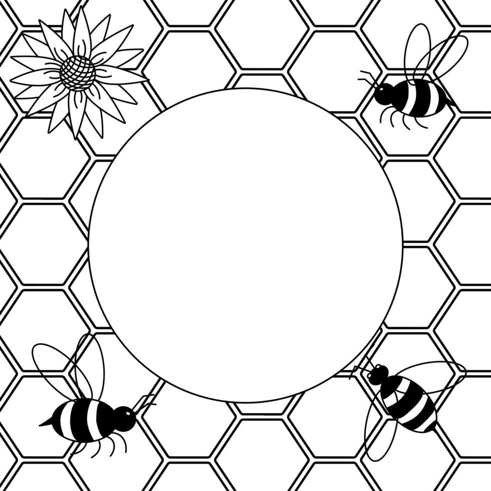Honey abstract background, honeycomb Frame circle round template. graphic line illustration. design for fashion graphics, textile prints, fabrics, wallpapers. vector