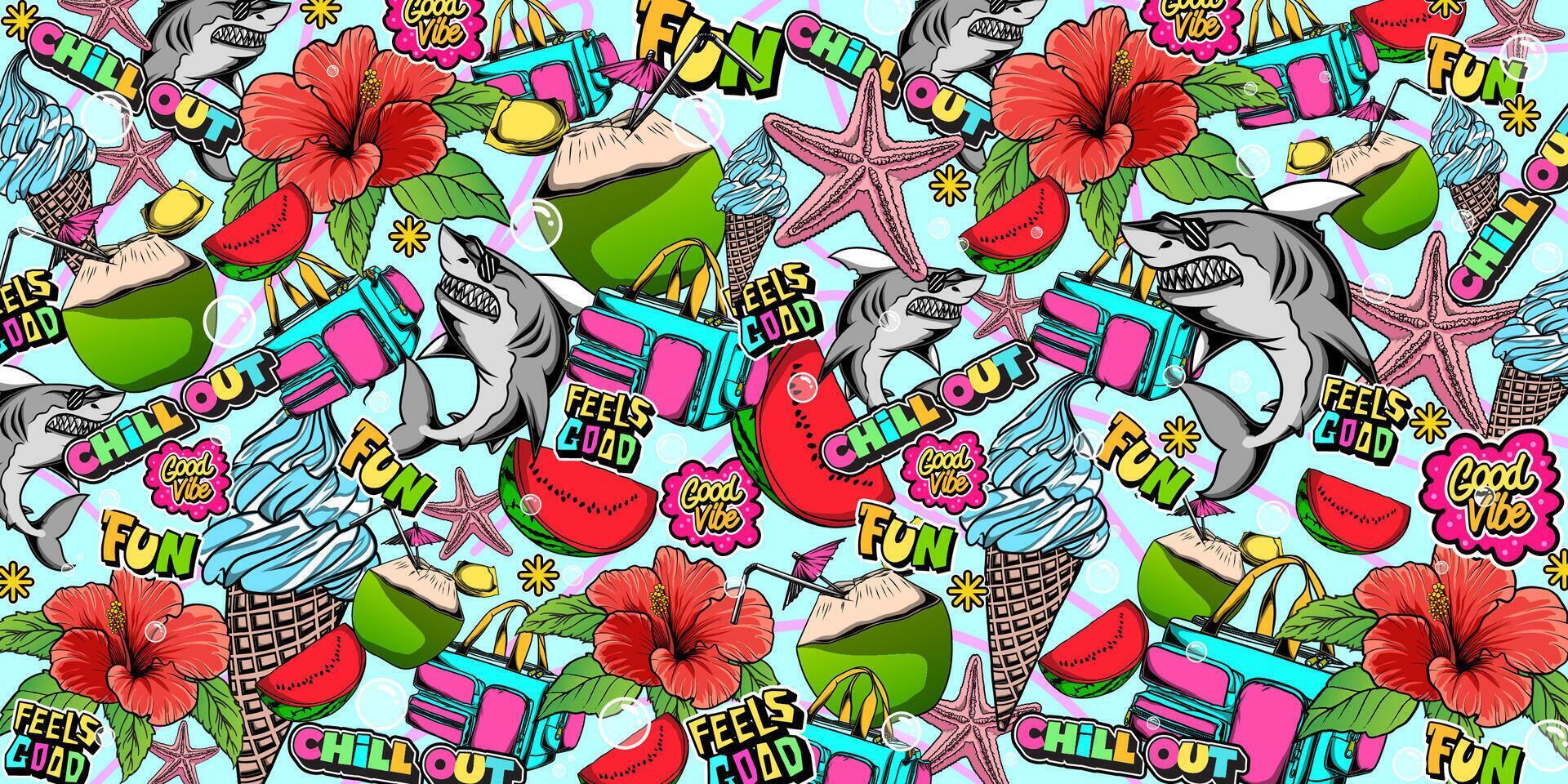 Summer holiday graffiti background and pattern design vector