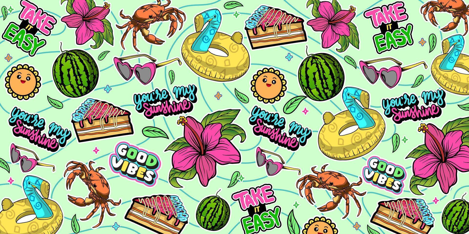 Decorative Summer Graffiti Art Background With cute icons vector