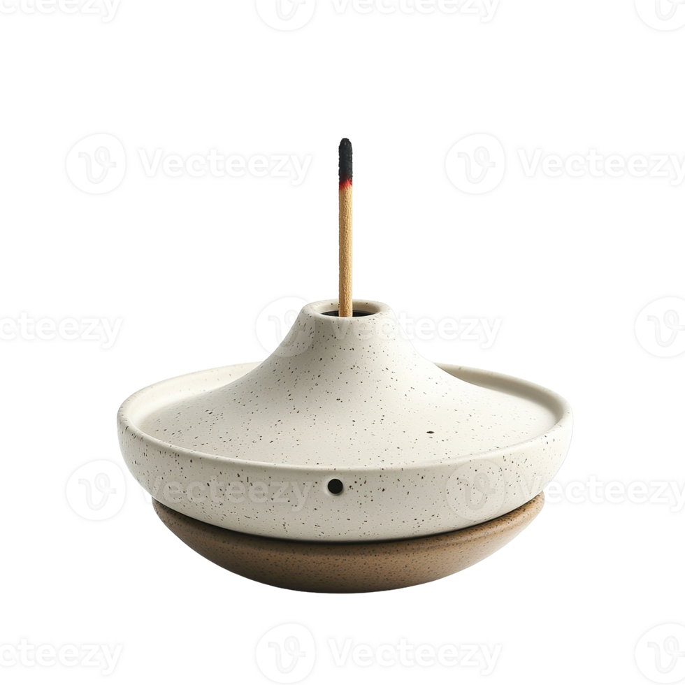 Ceramic Incense Holder with Burned Stick Isolated on Transparent Background png