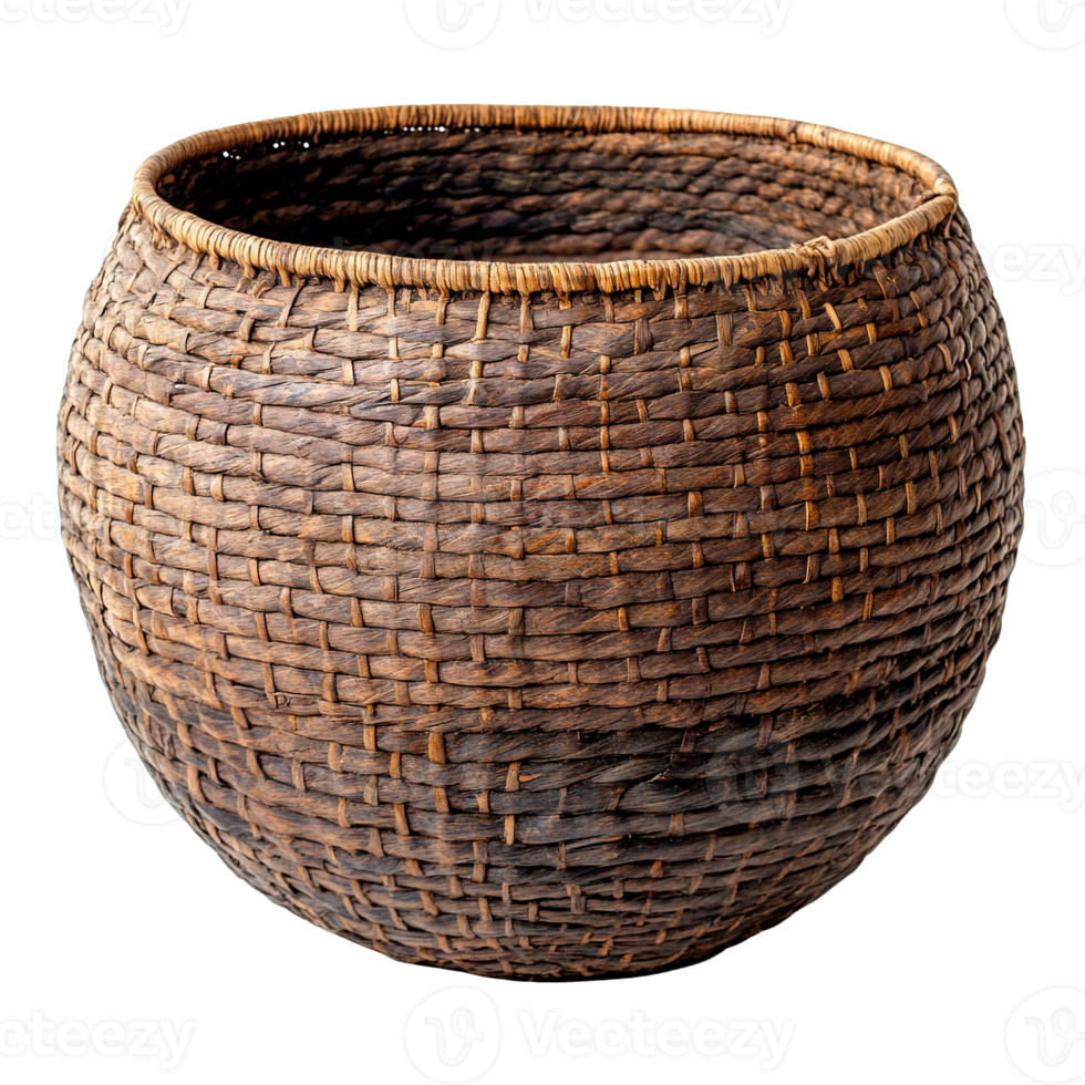 Vintage Tribal Basket with Burnt Texture and Organic Patterns Isolated on Transparent Background png