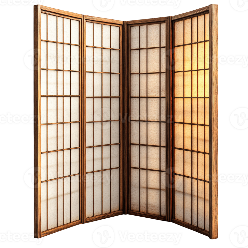 Traditional Japanese Shoji Screen Made of Wood and Rice Paper Panels Isolated on Transparent Background png
