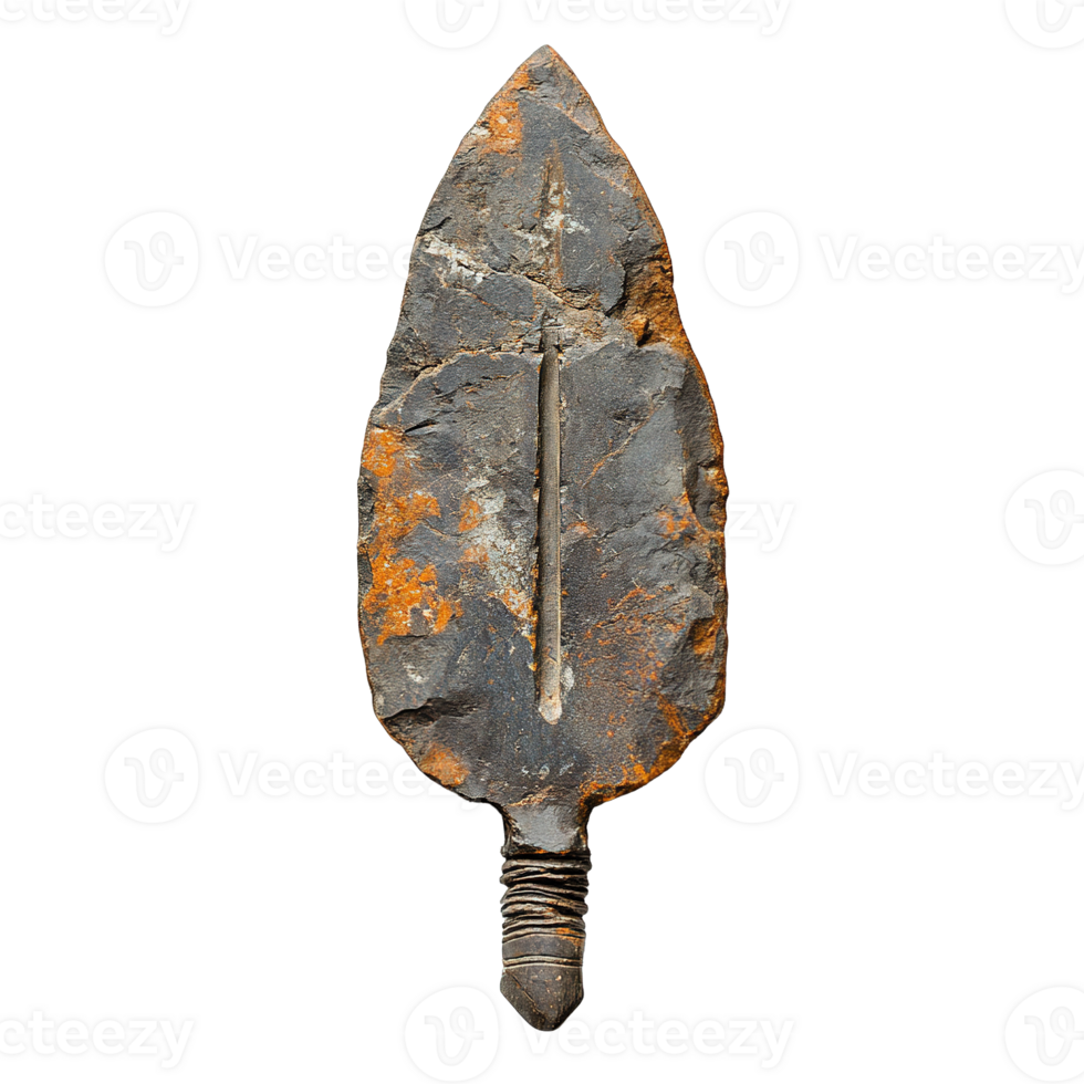 Prehistoric Flint Knapped Arrowhead Isolated on Transparent Background png