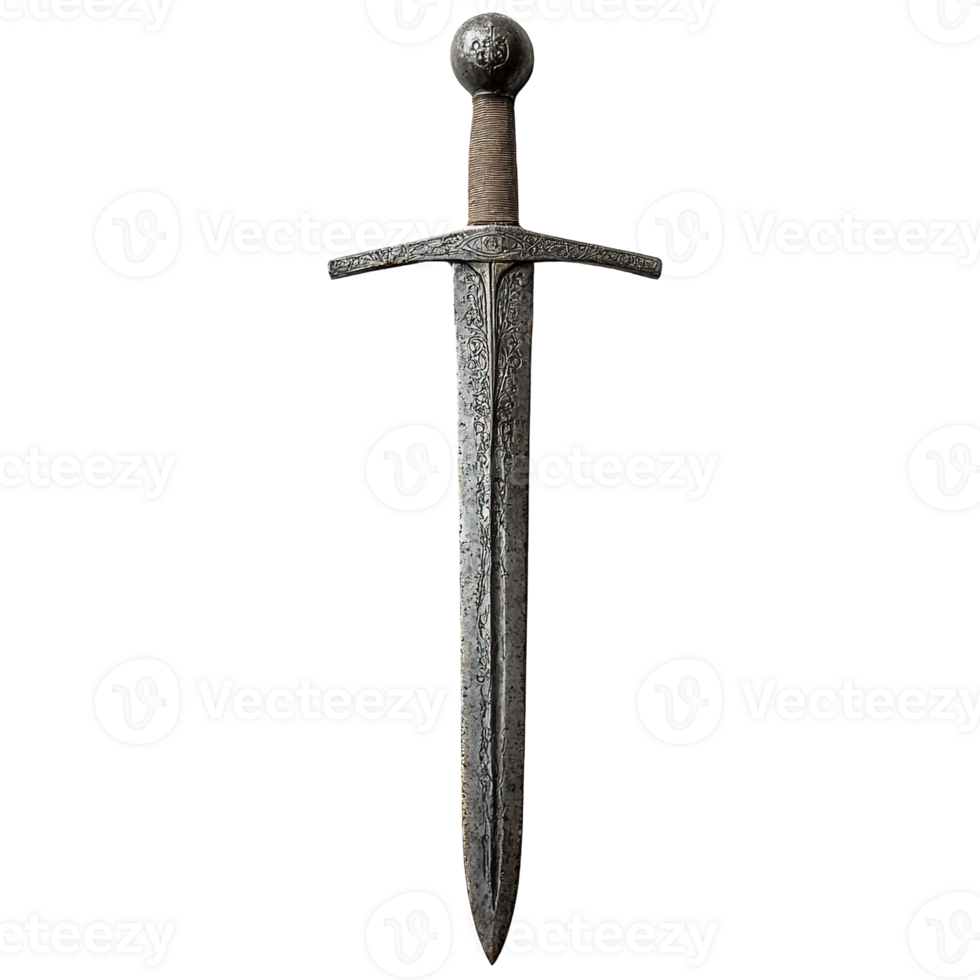 Knight Longsword with Classic Crossguard and Detailed Blade Texture Isolated on Transparent Background png