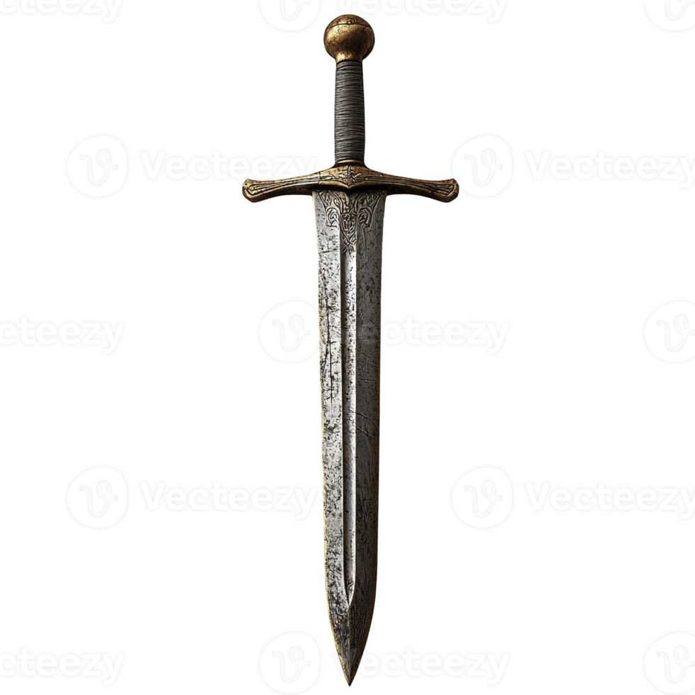 Claymore Broadsword with Ornate Hilt and Weathered Steel Blade on Transparent Background png