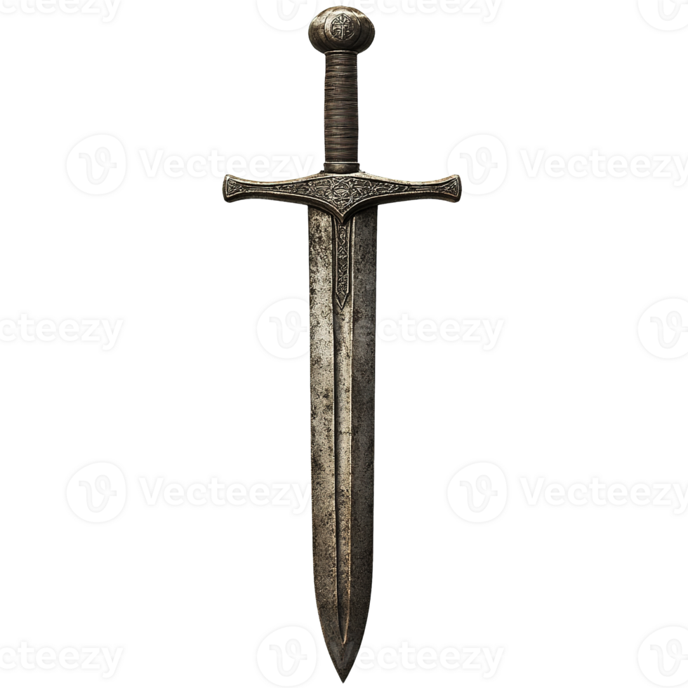 Classic Claymore Sword Featuring Authentic Aged Metal Textures and Decorative Details Isolated on Transparent Background png