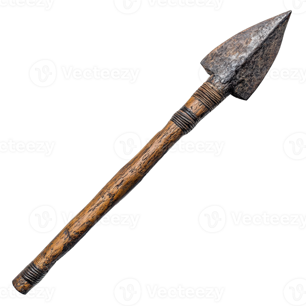 Tribal Spear with Forged Iron Blade and Natural Wooden Handle Isolated on Transparent Background png