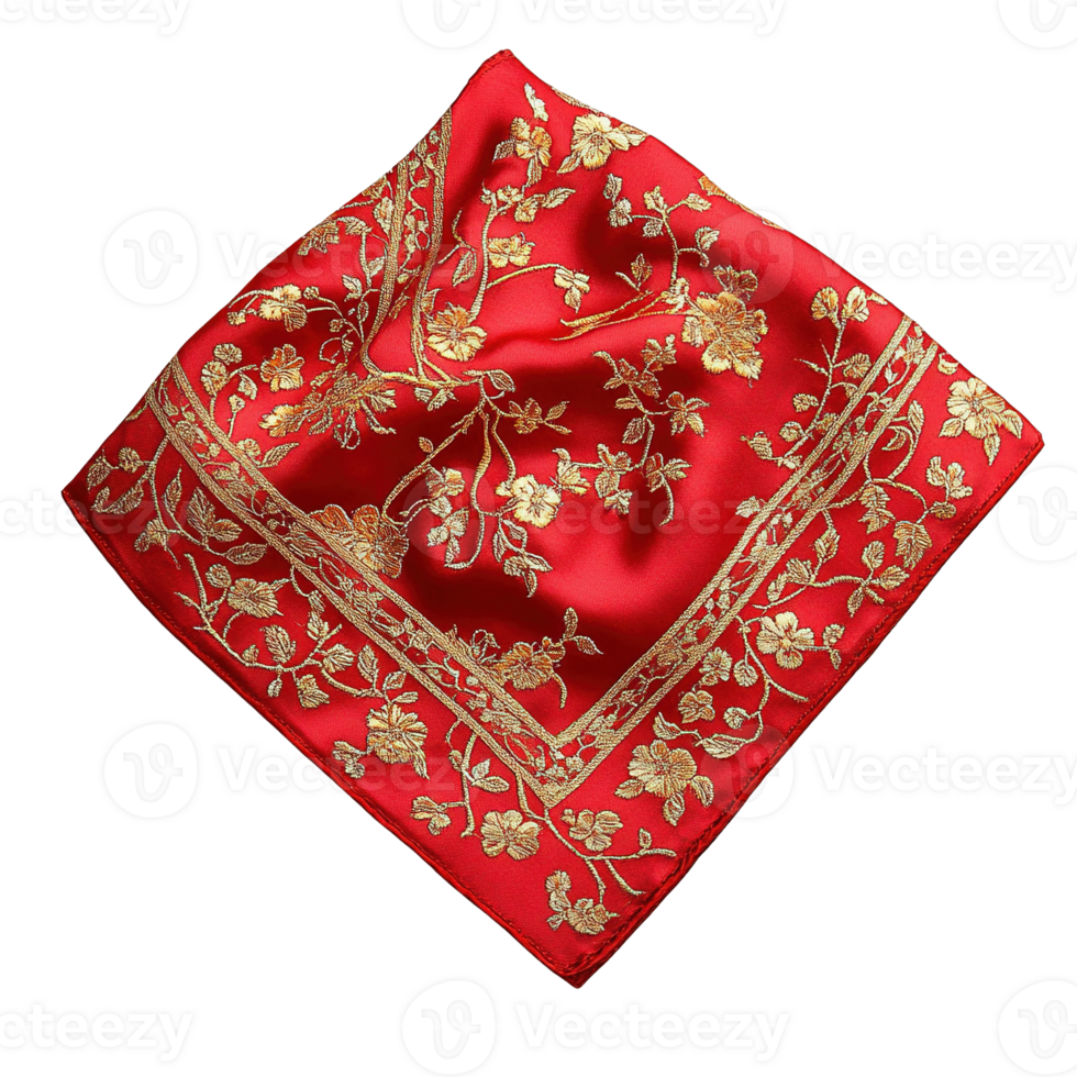 Luxurious Chinese Wedding Handkerchief Featuring Golden Floral Patterns Isolated on Transparent Background png