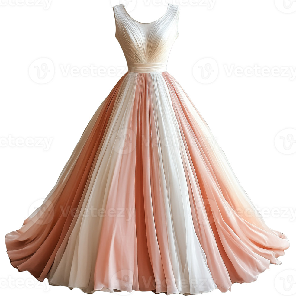 Romantic Ombre Wedding Gown with Tiered Organza Ruffles on Transparent Background png