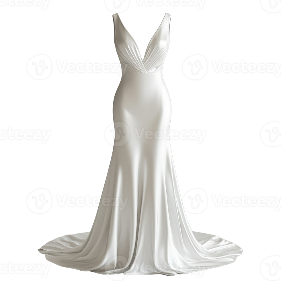 Luxury Slim-Fit Bridal Dress with Flowing Train and Satin Texture Isolated on Transparent Background png