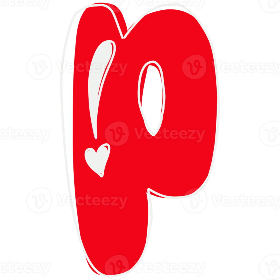 the letter p is a red heart with a white outline png