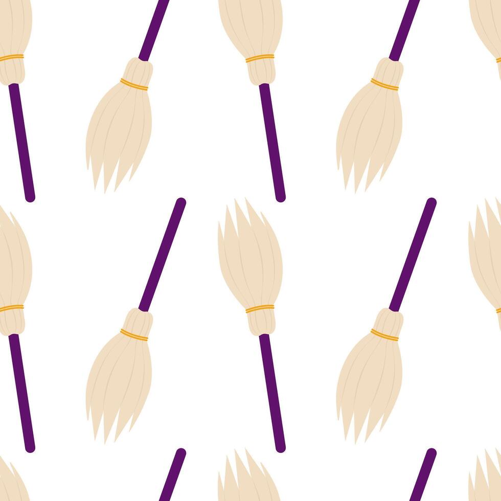 Halloween Broomstick Seamless Pattern Classic Witch Flying Accessory Thematic Minimalistic Flat Fond. Isolated illustration Halloween Holiday Themes Cards Backdrop Party Invite, banner, leaflet vector