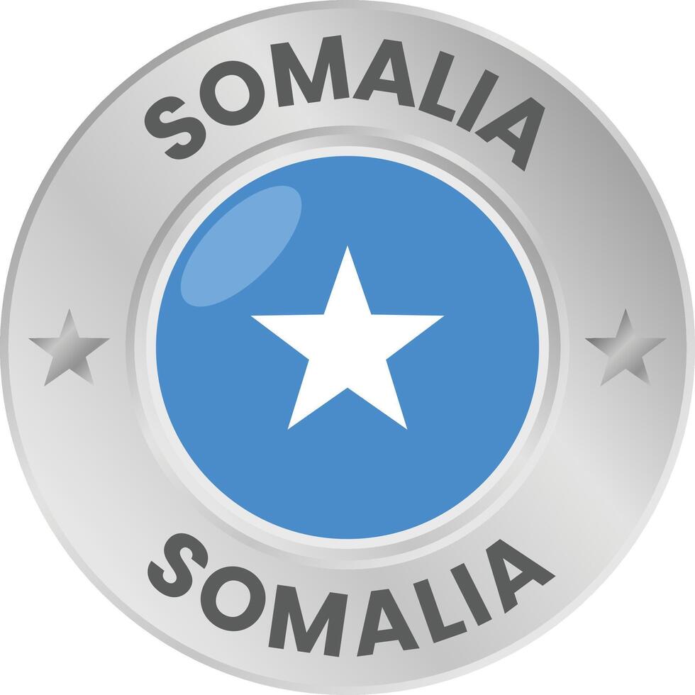 Somalia flag in silver colored medal. National flag in metal circle emblem. vector