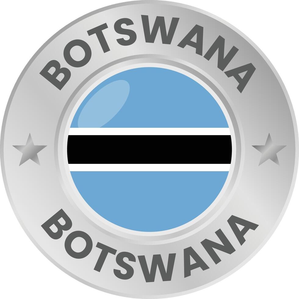 Botswana flag in silver colored medal. National flag in metal circle emblem. vector