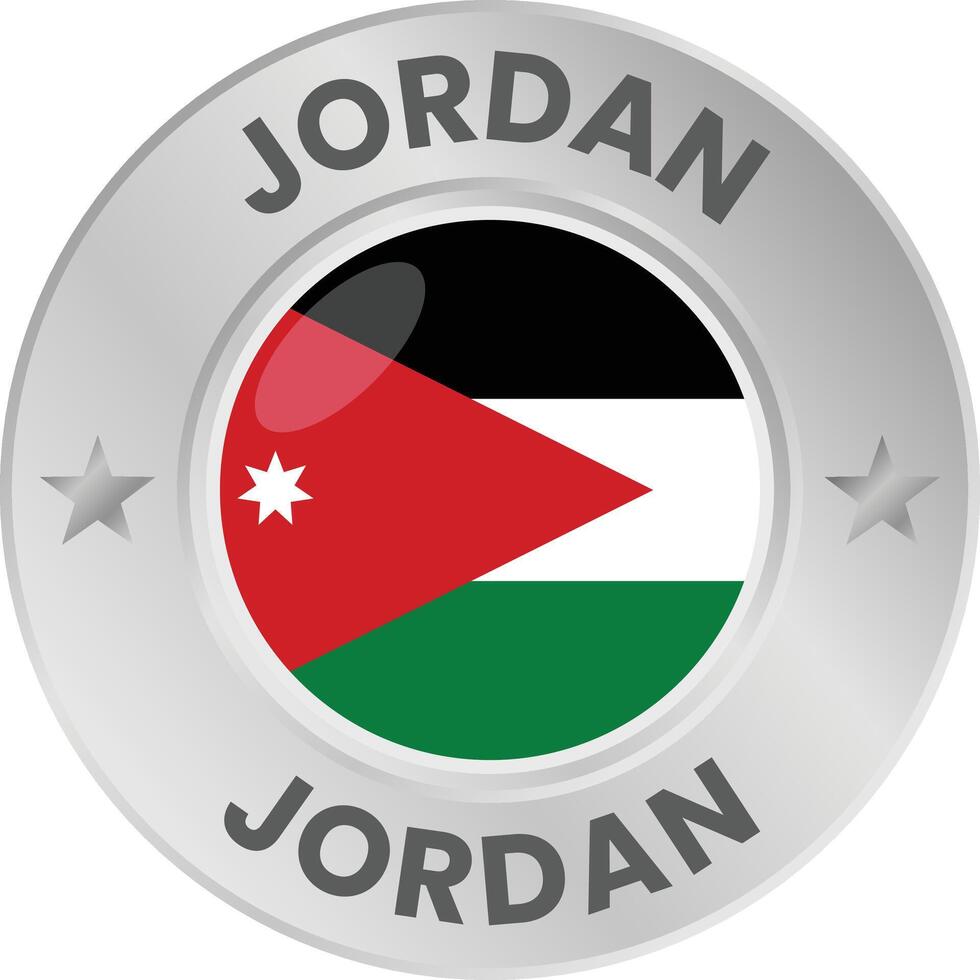Jordan flag in silver colored medal. National flag in metal circle emblem. vector
