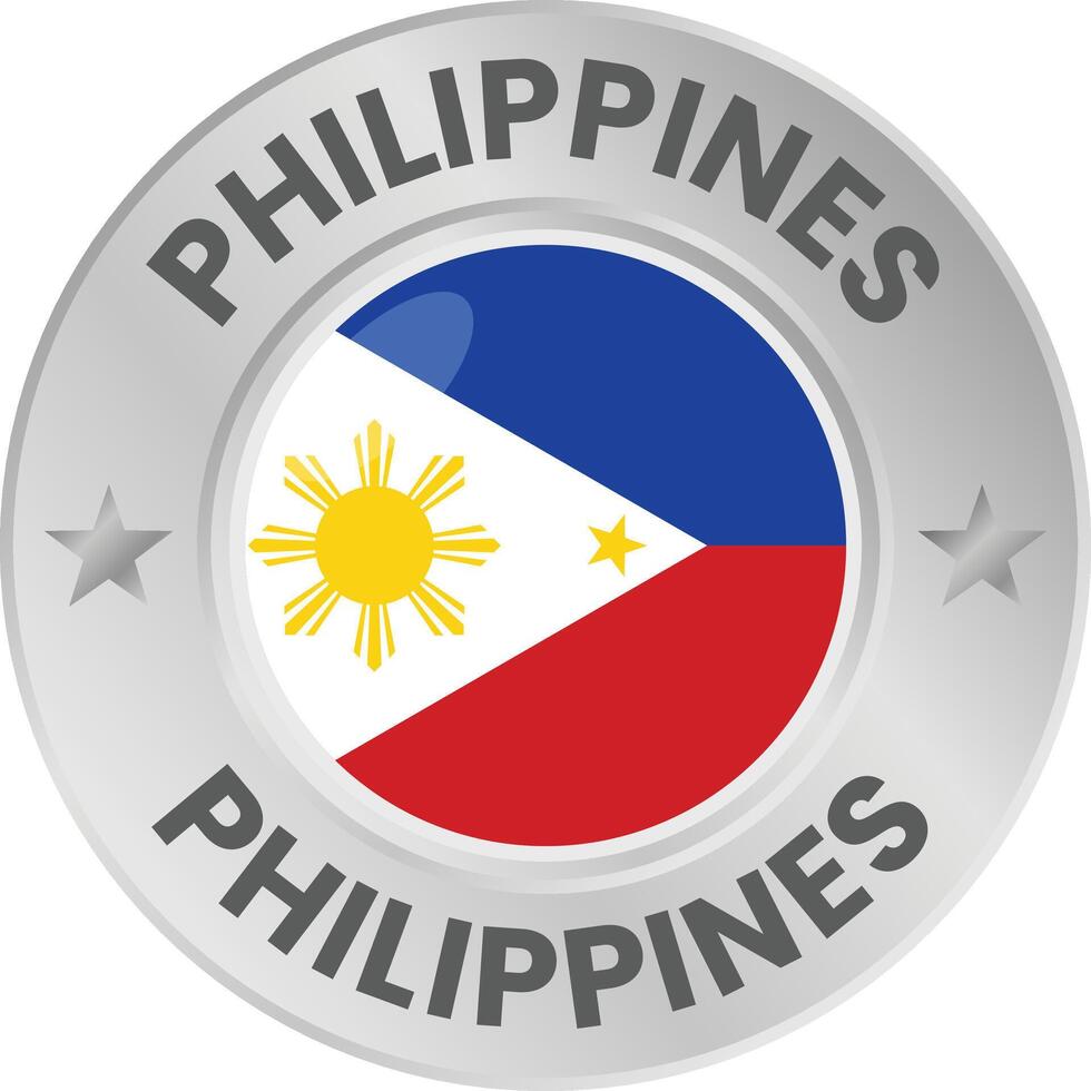 Philippines flag in silver colored medal. National flag in metal circle emblem. vector