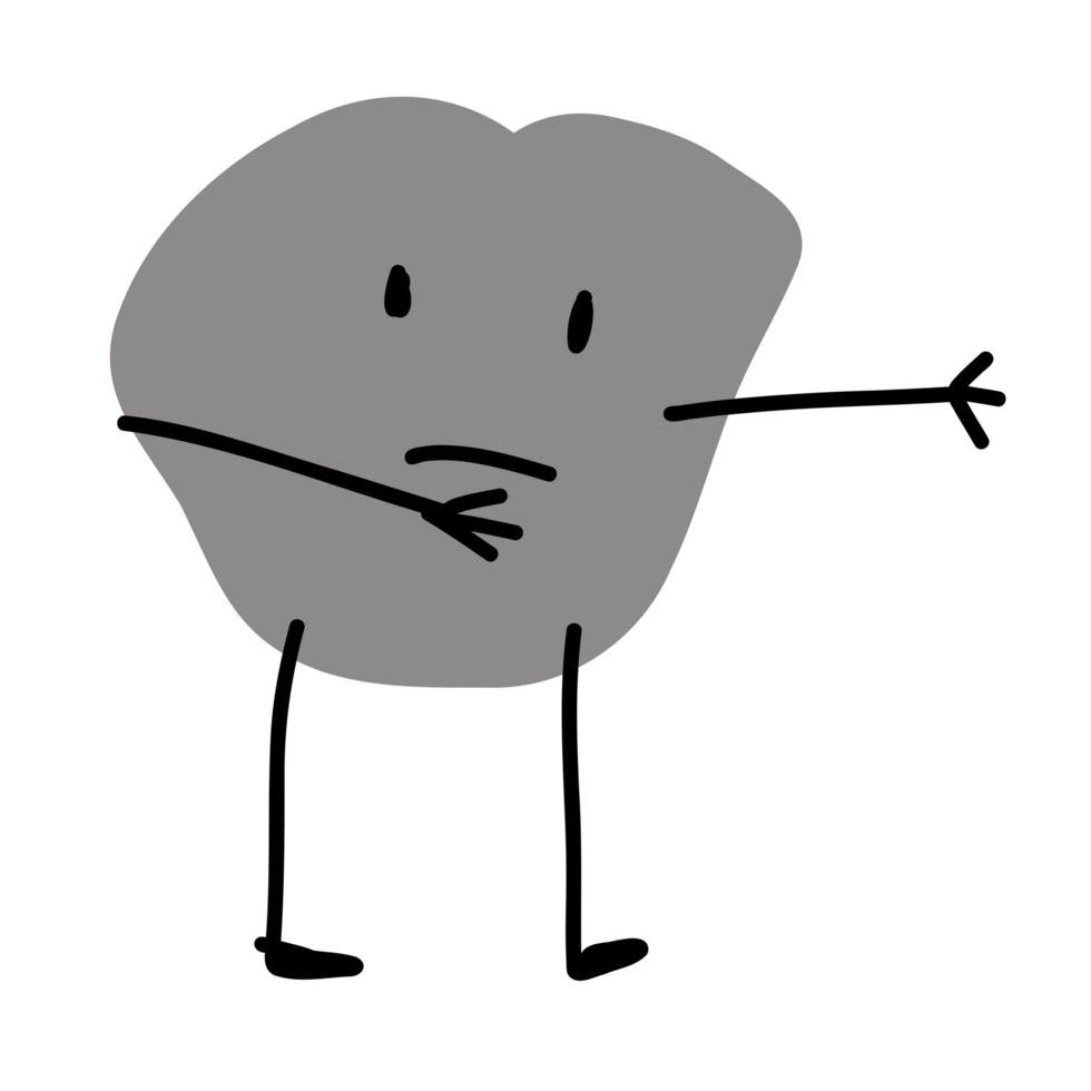 a cartoon rock with arms and legs pointing png