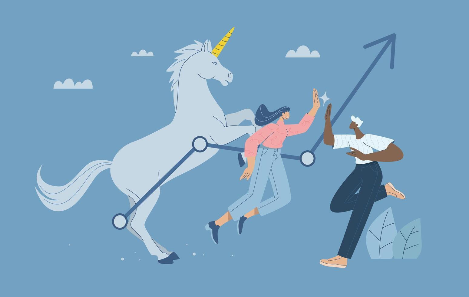 Unicorn with people illustrating business growth vector