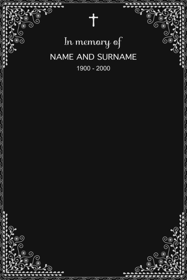Border or frame with cross. Rest in peace. End of life. Invitation card. vector