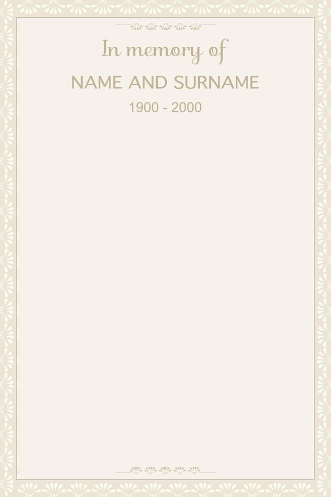 Light brown, Beige color of border or frame Rest in peace. Memorial card. End of life. vector