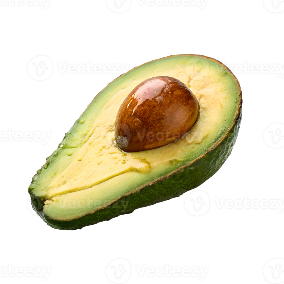 Half Avocado Still Life Green Skin, Yellow Flesh, Brown Seed, , Healthy Food, Close Up Transparent Background png