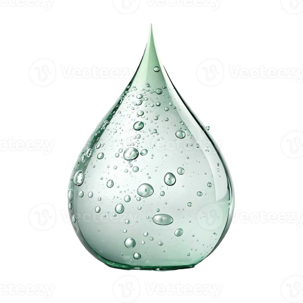 Clear Green Water Drop with Bubbles Isolated , Refreshing Hydration, Purity Transparent Background png