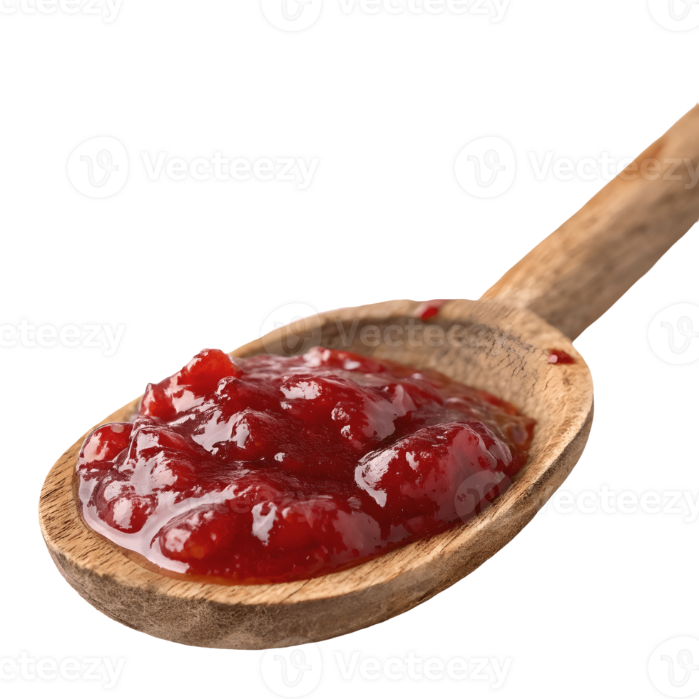 Spoonful of Sweetness Close up of Homemade Red Jam on Wooden Spoon, Culinary Delight, Gourmet Food, Preserved Fruit Transparent Background png