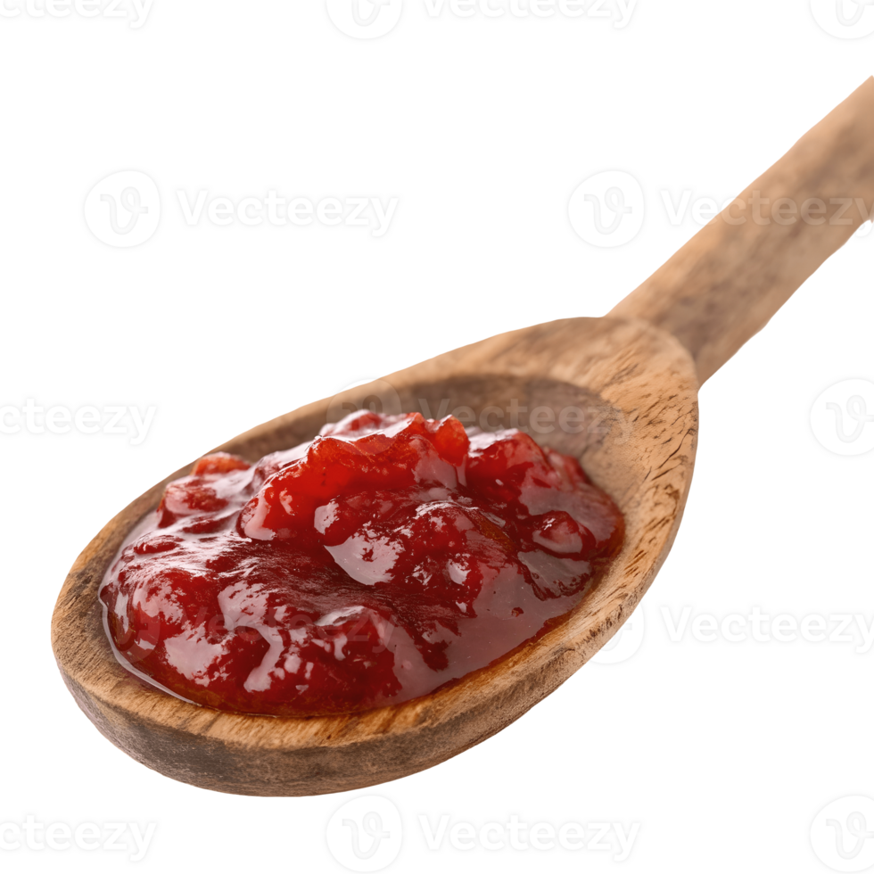 Rustic Spoonful of Homemade Strawberry Jam Sweet, Red, Wooden Spoon, Isolated, Delicious, Breakfast, Natural Light, Preserves Transparent Background png