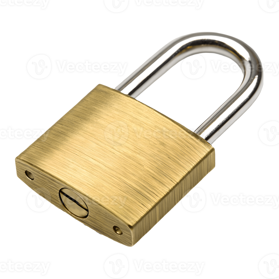 Brass Padlock Security Close up of a Secure Lock Mechanism for Protection and Safety Transparent Background png