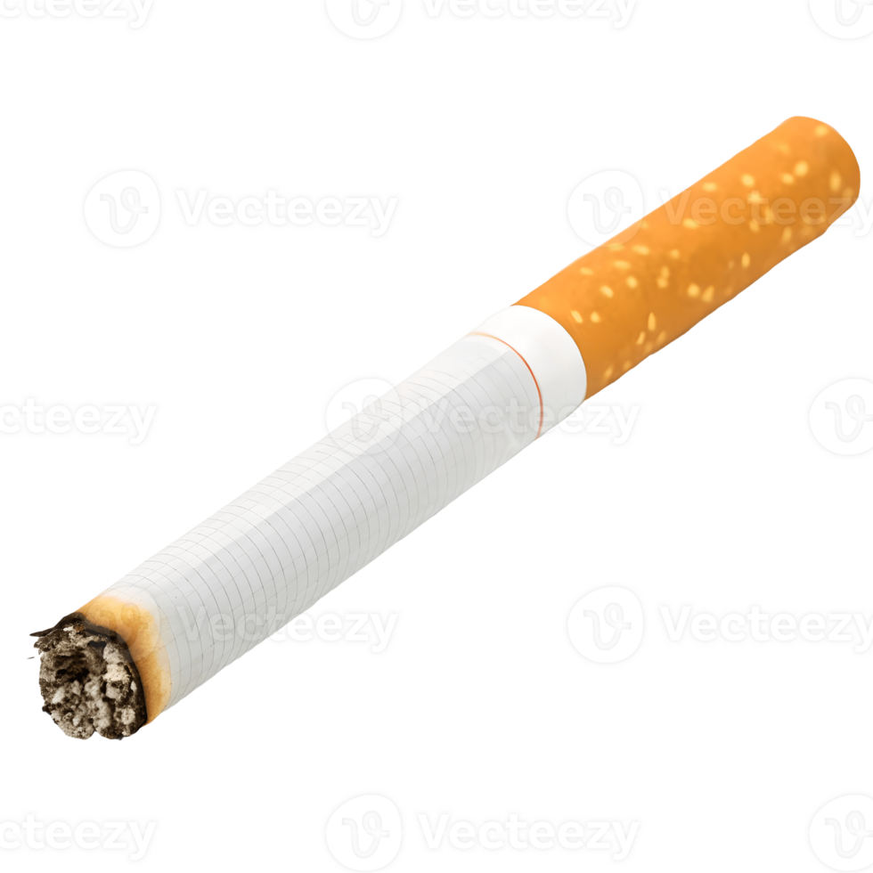 Lit Cigarette Burning with Ash Isolated , Addiction and Health Risks Concept Transparent Background png