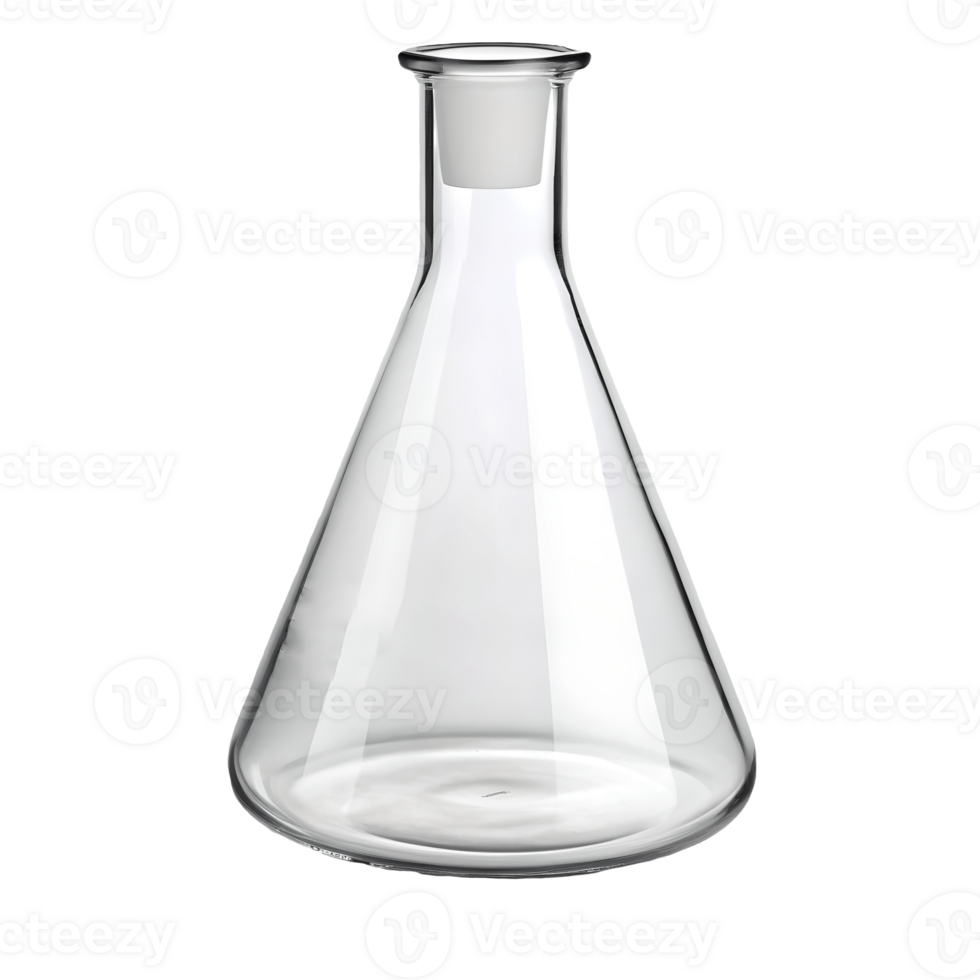 Empty Erlenmeyer Flask with Stopper Isolated , Science Lab Glassware, Experiment Equipment Transparent Background png