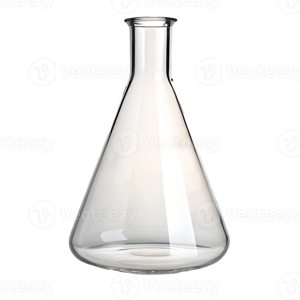 Clear Glass Erlenmeyer Flask Isolated for Science, Chemistry, and Laboratory Experiments Transparent Background png