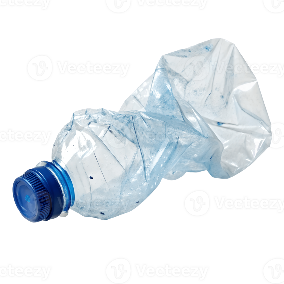 Crushed Blue Plastic Water Bottle, Recyclable Waste, Environmental Pollution, Single Use, Discarded Object, Sustainability Concept, Isolated Transparent Background png