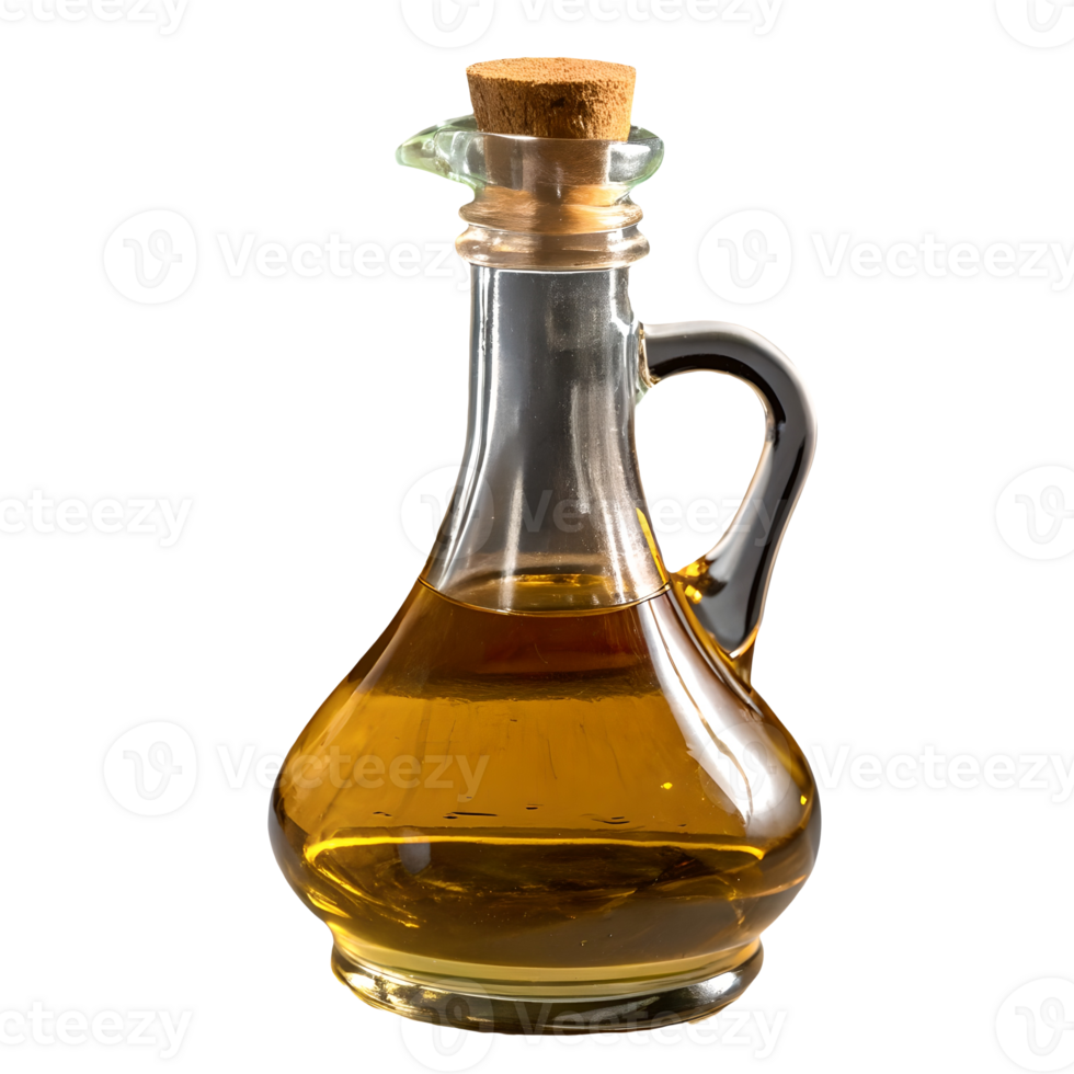 Olive Oil Elegance Glass Bottle with Cork Stopper , Culinary Still Life Photography Transparent Background png