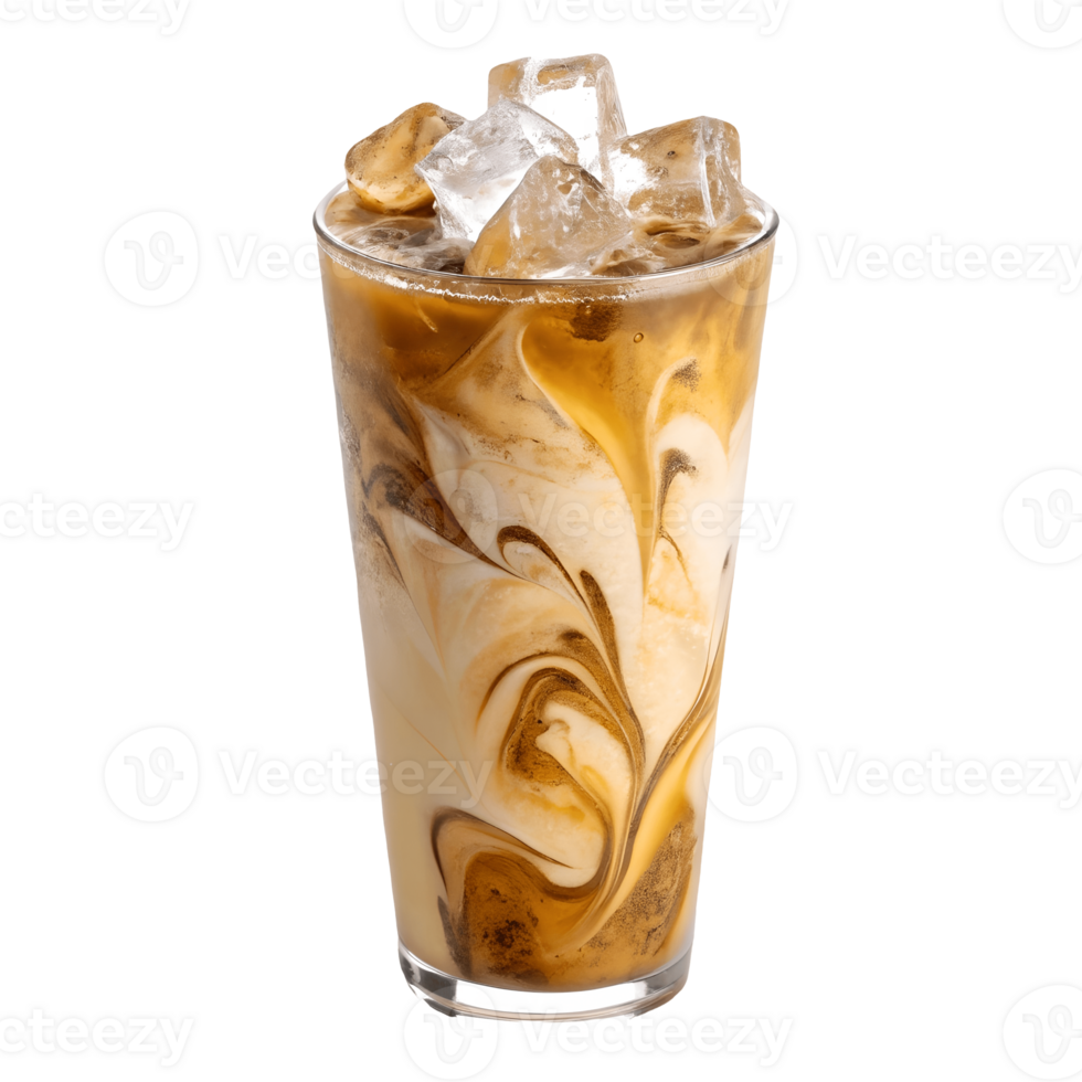 Refreshing Iced Coffee Latte Swirling Cream, Ice Cubes, and a Cool, Delicious Drink Transparent Background png