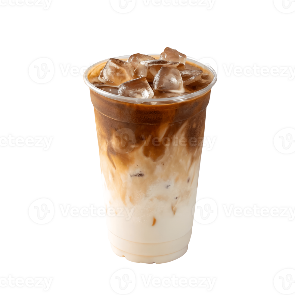 Iced Latte Delight Refreshing Coffee Drink with Creamy Swirls, Ice Cubes, Beverage, Cold, Refreshment, Isolated, Transparent Background png