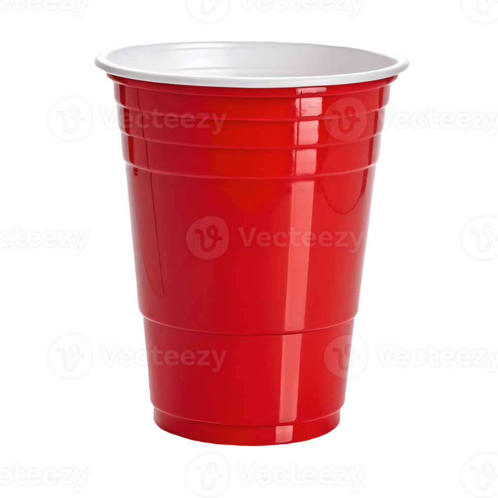 Isolated Red Plastic Party Cup Close up of a Clean, Unused Disposable Drinking Container for Beverages on Transparent Background png