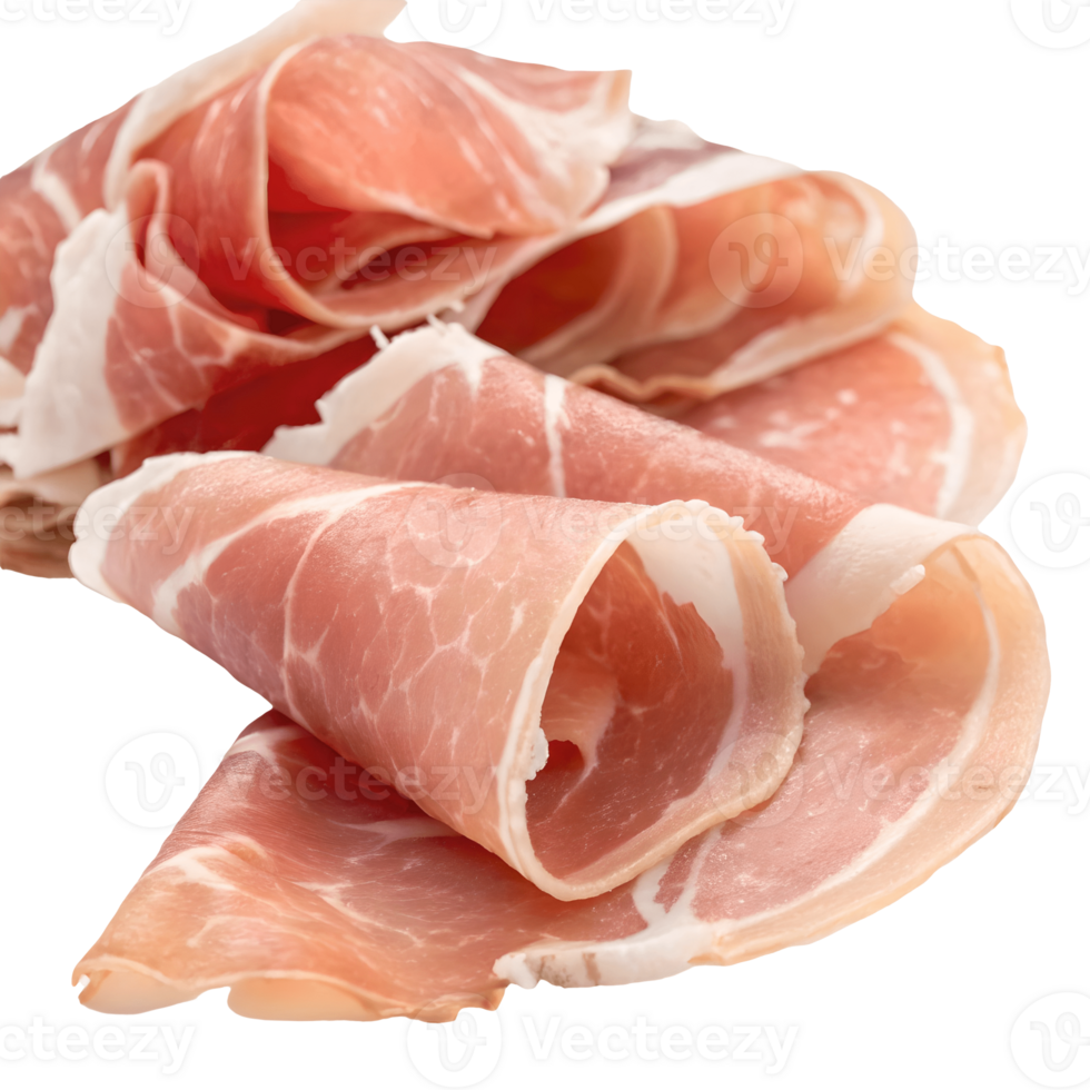 Delicate Prosciutto Slices Cured Meat Delicacy, Artisanal Charcuterie, Premium Appetizer, Italian Cuisine, Food Photography, Culinary Art, Exquisite Taste Transparent Background png