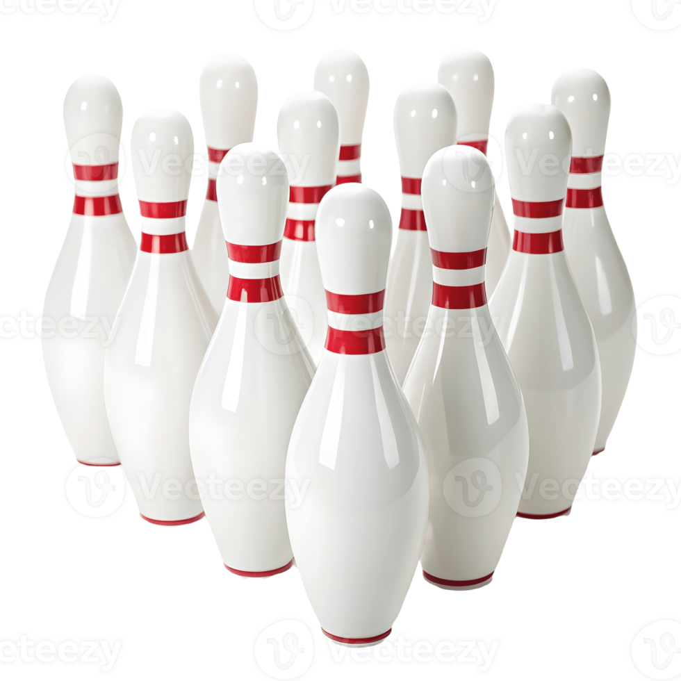 Striking Arrangement Classic Bowling Pins Ready for Action, Team Sport Competition, White and Red Theme, Indoor Game, Recreation Leisure Transparent Background png