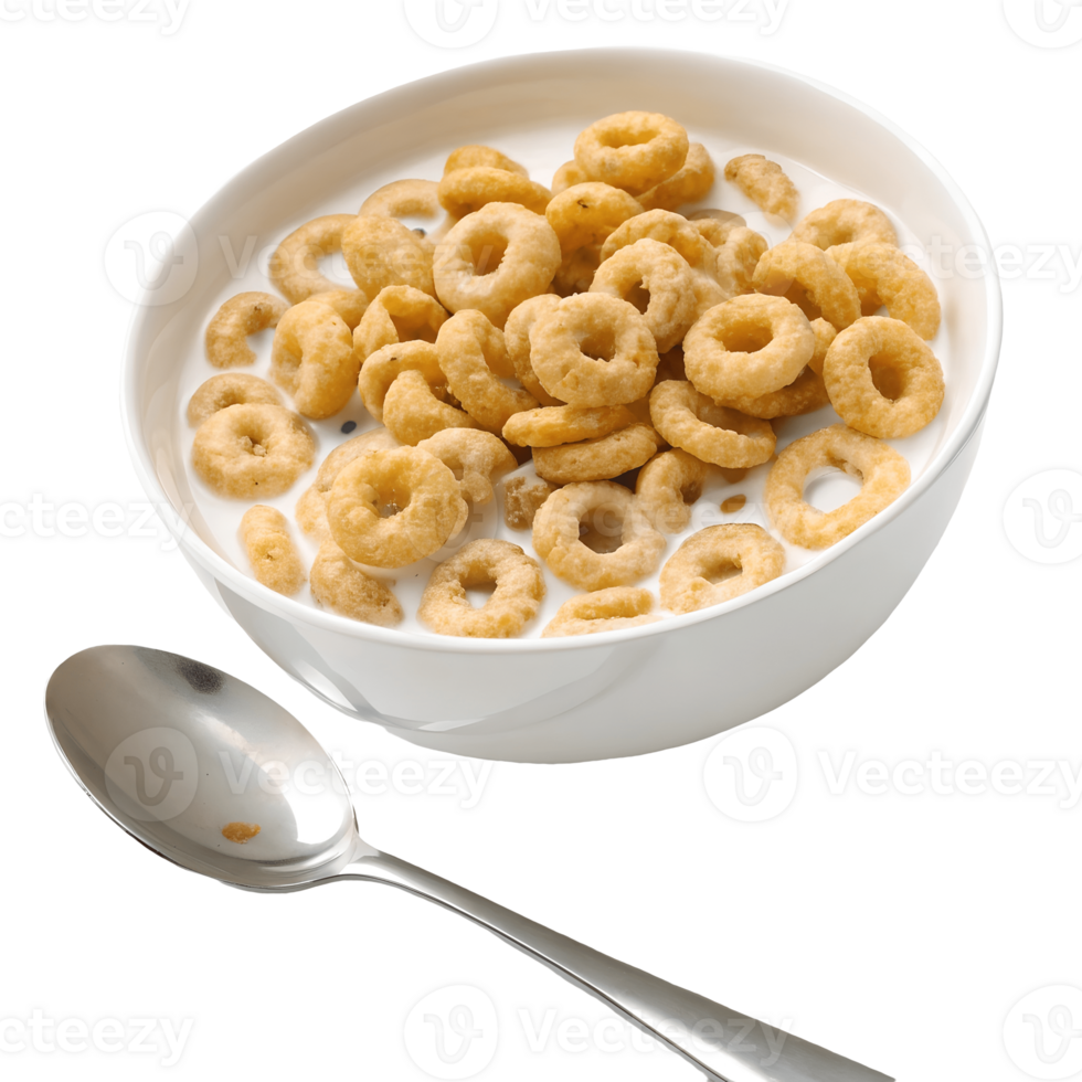 Breakfast Cereal in Milk Bowl with Spoon, Crisp Cheerios Delight, Nutritious Meal, Morning Food, Delicious Start, Healthy Diet, Breakfast Time Transparent Background png
