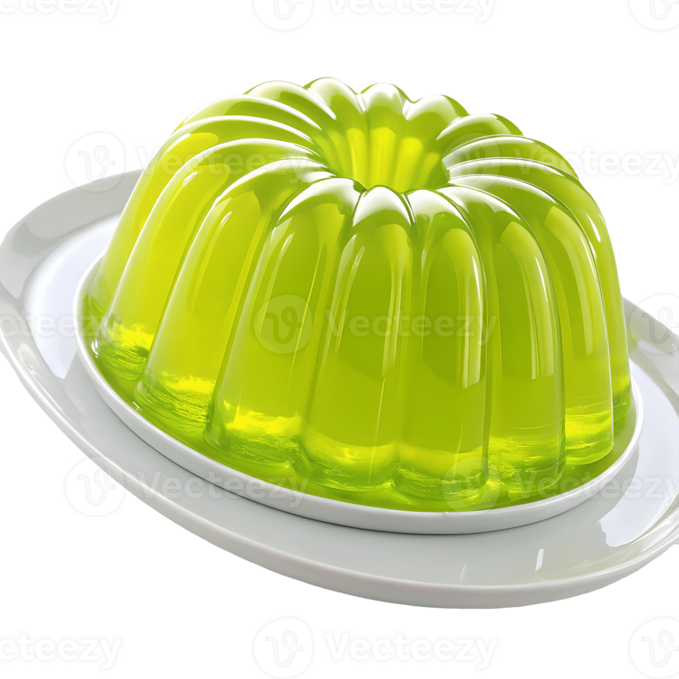 Shiny Green Jello Mold Dessert on White Plates, Festive Holiday Treat, Retro Gelatin Salad Transparent Background png